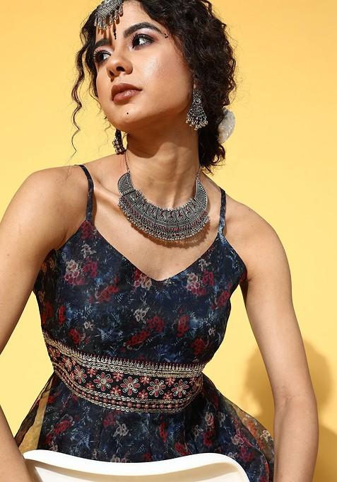 Blue Poly Blend Anarkali Kurta