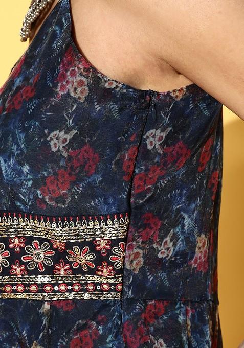 Blue Poly Blend Anarkali Kurta