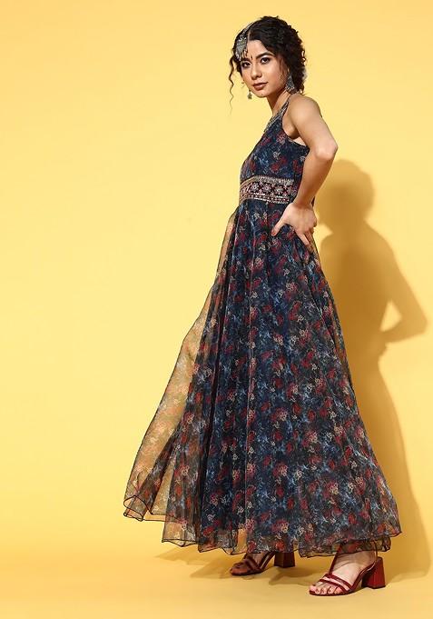 Blue Poly Blend Anarkali Kurta