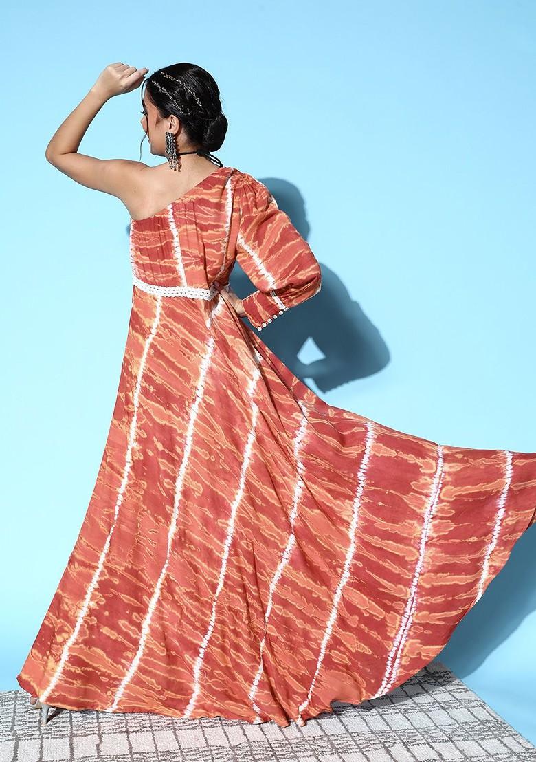 Brown Poly Blend Anarkali Kurta