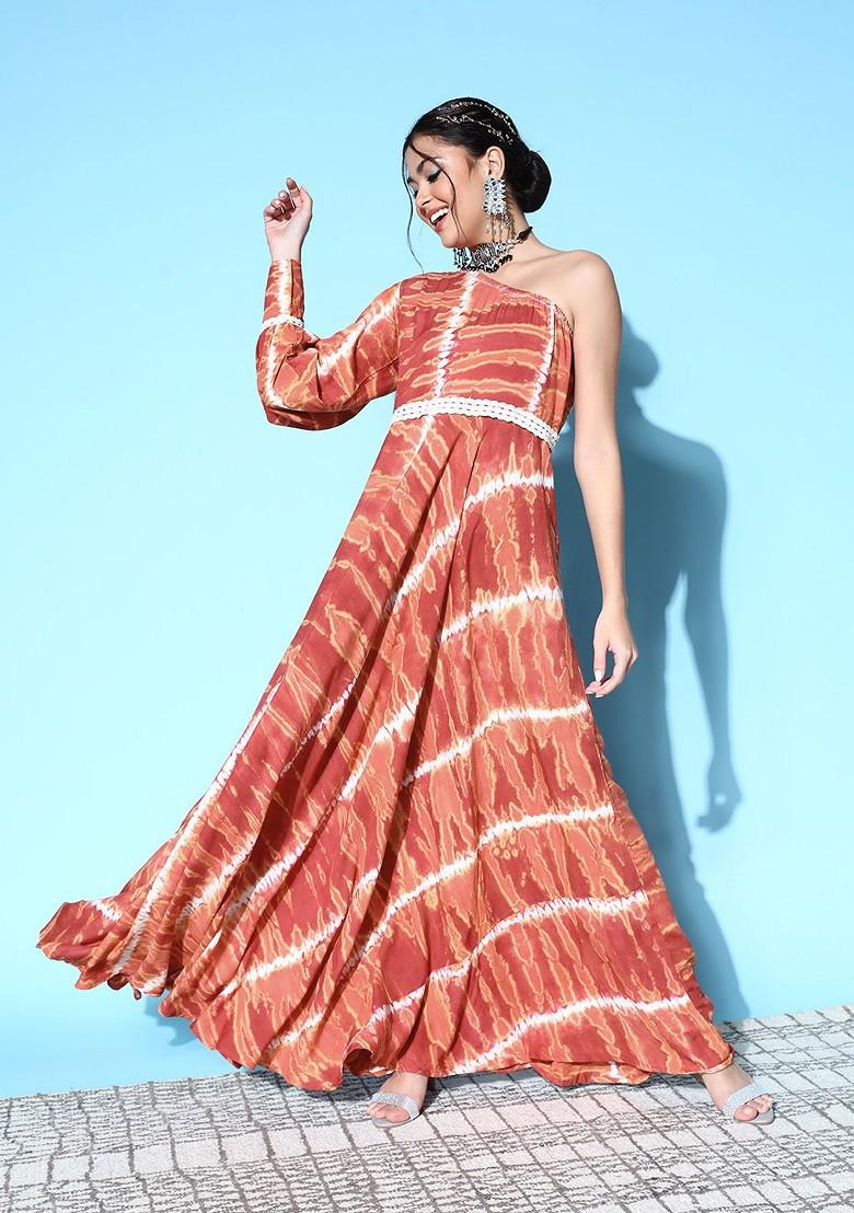 Brown Poly Blend Anarkali Kurta