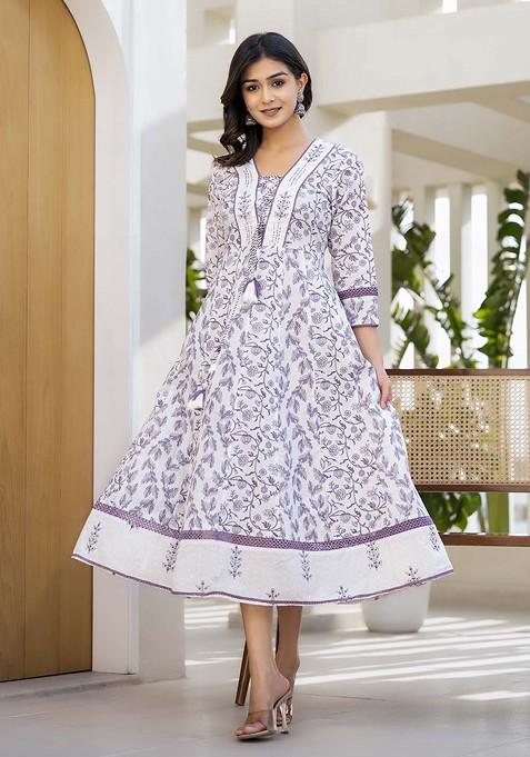 Purple Printed Cotton Kurta