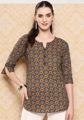 Brown Printed Cotton Top