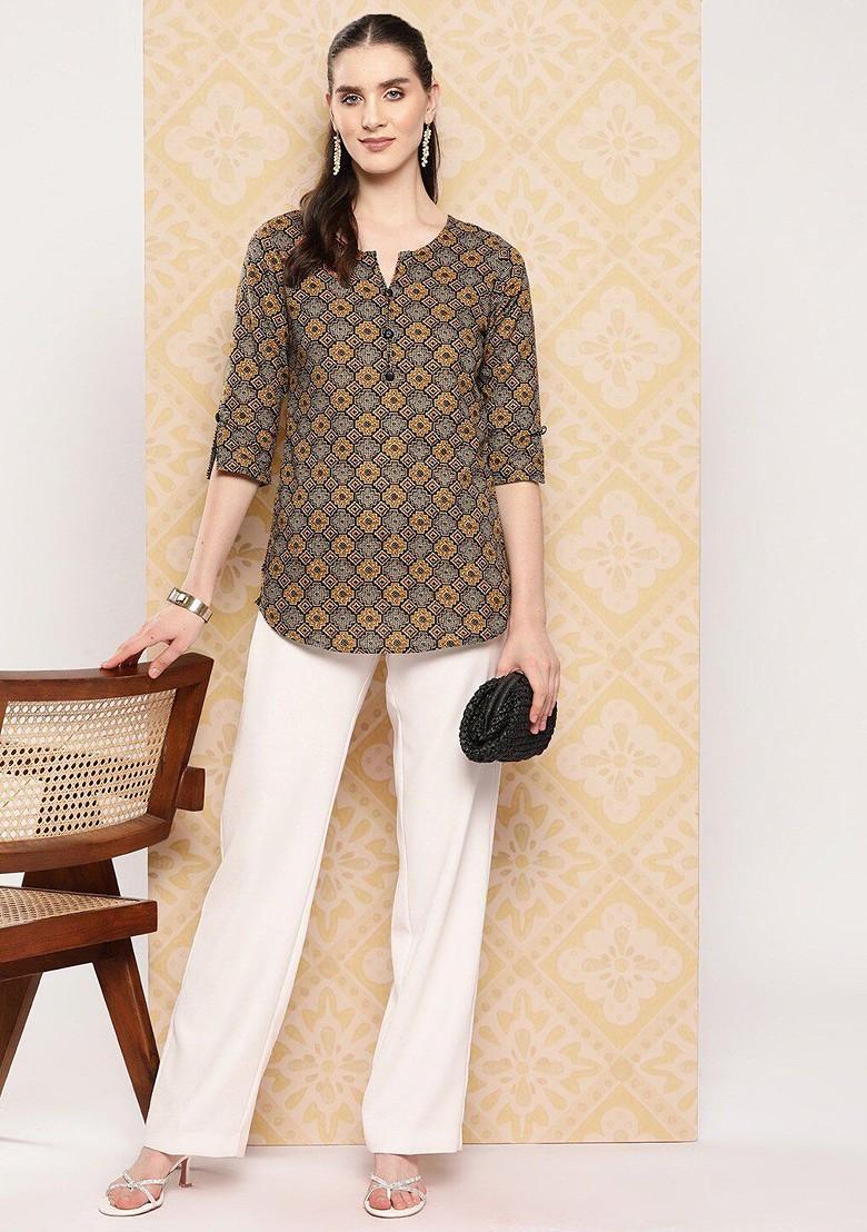Brown Printed Cotton Top