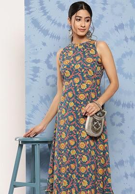 Blue Printed Cotton Kurta