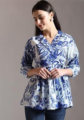 Blue Printed Cotton Top