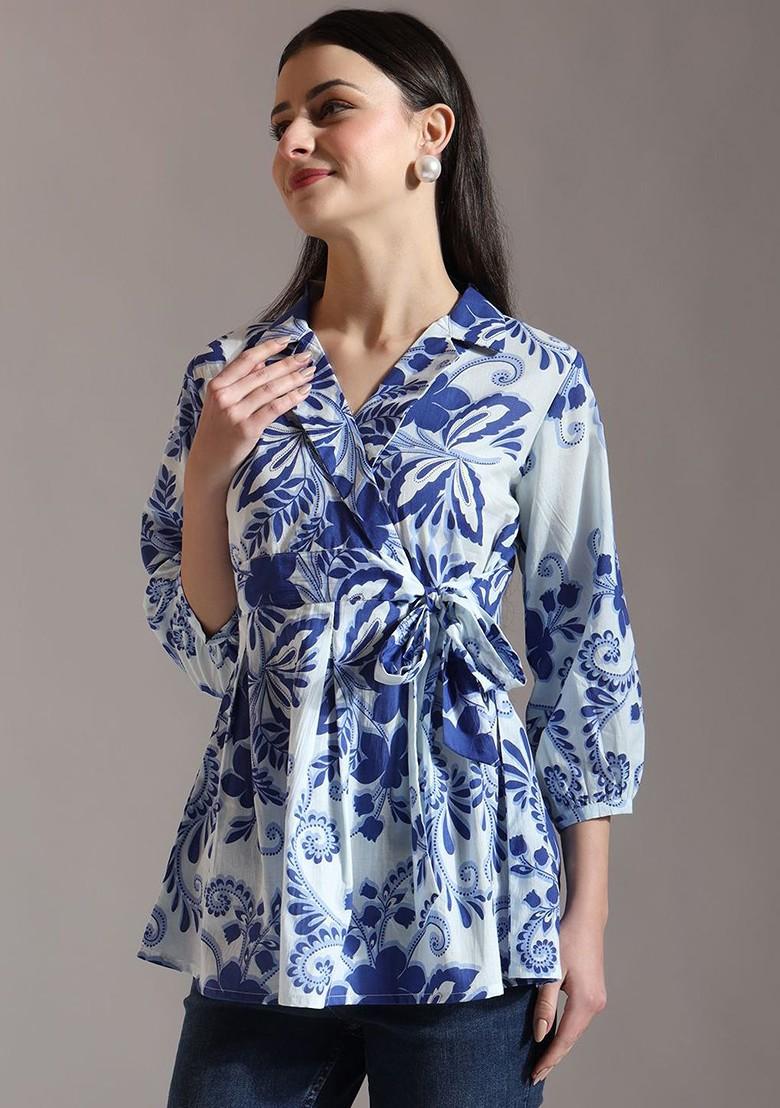Blue Printed Cotton Top