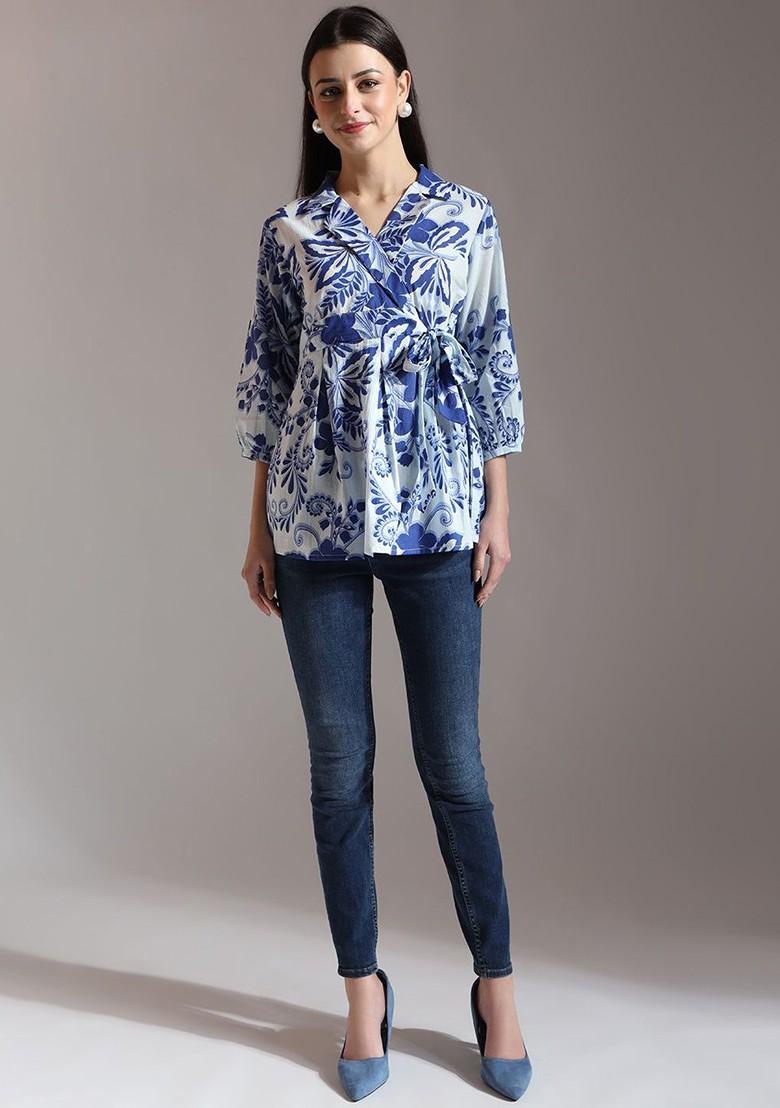 Blue Printed Cotton Top
