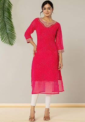 Pink Printed Georgette Kurta