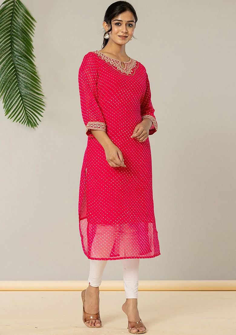 Pink Printed Georgette Kurta