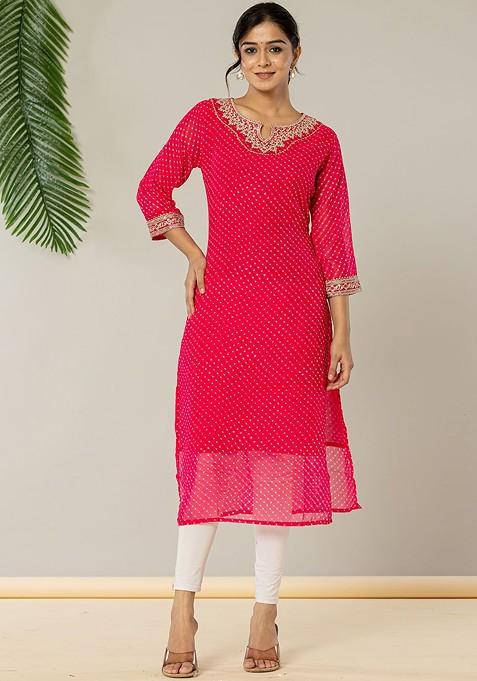 Pink Printed Georgette Kurta