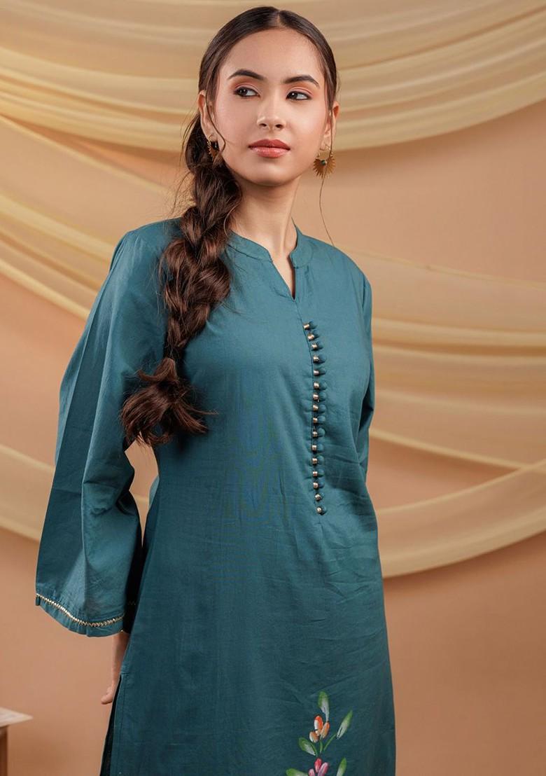 Green Printed Cotton Kurta