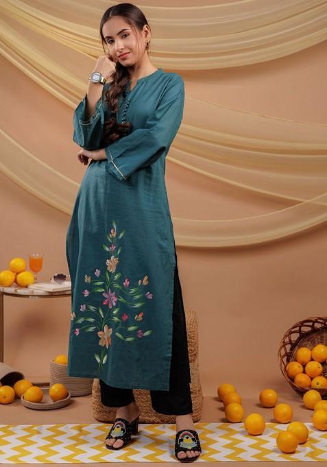 Green Printed Cotton Kurta