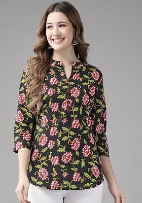 Black Printed Cotton Top