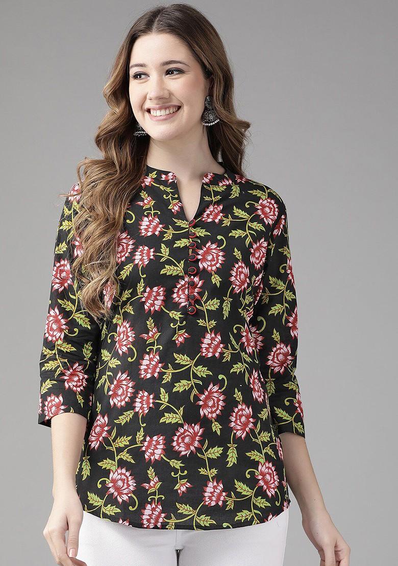 Black Printed Cotton Top
