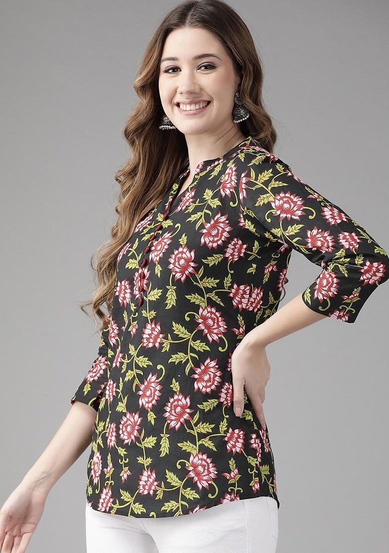 Black Printed Cotton Top