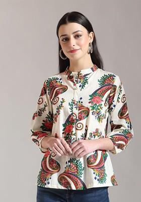 Cream Printed Cotton Top