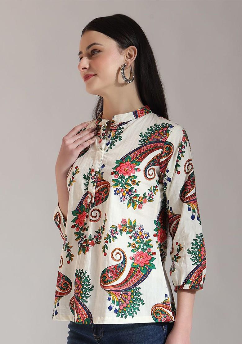 Cream Printed Cotton Top