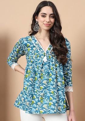 Blue Printed Cotton Top