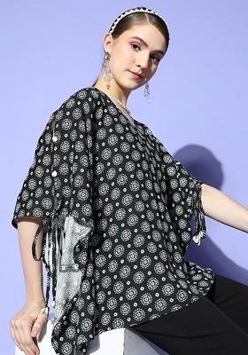 Black Printed Poly Blend Top