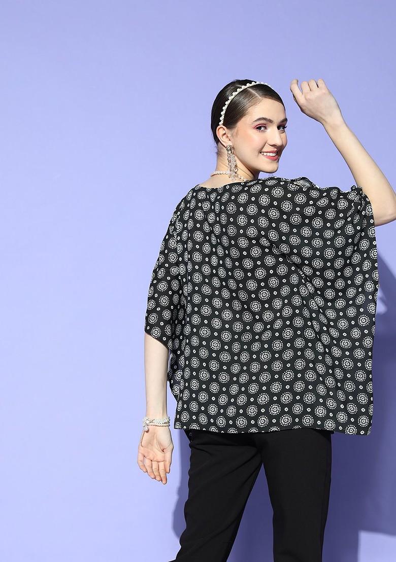 Black Printed Poly Blend Top