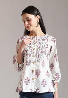 White Printed Cotton Top