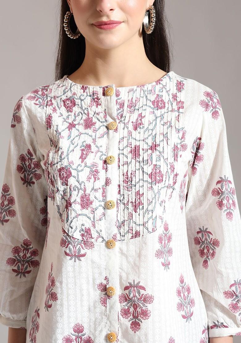 White Printed Cotton Top