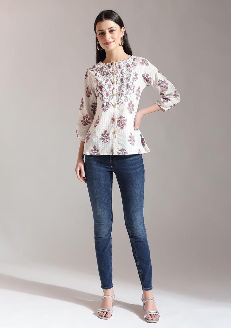 White Printed Cotton Top