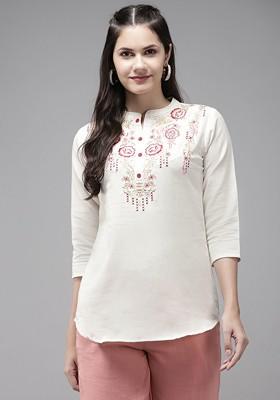 White Embroidered Poly Blend Top