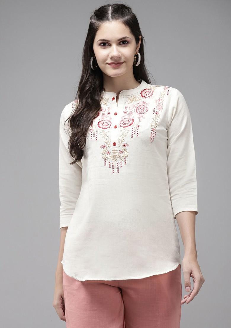 White Embroidered Poly Blend Top