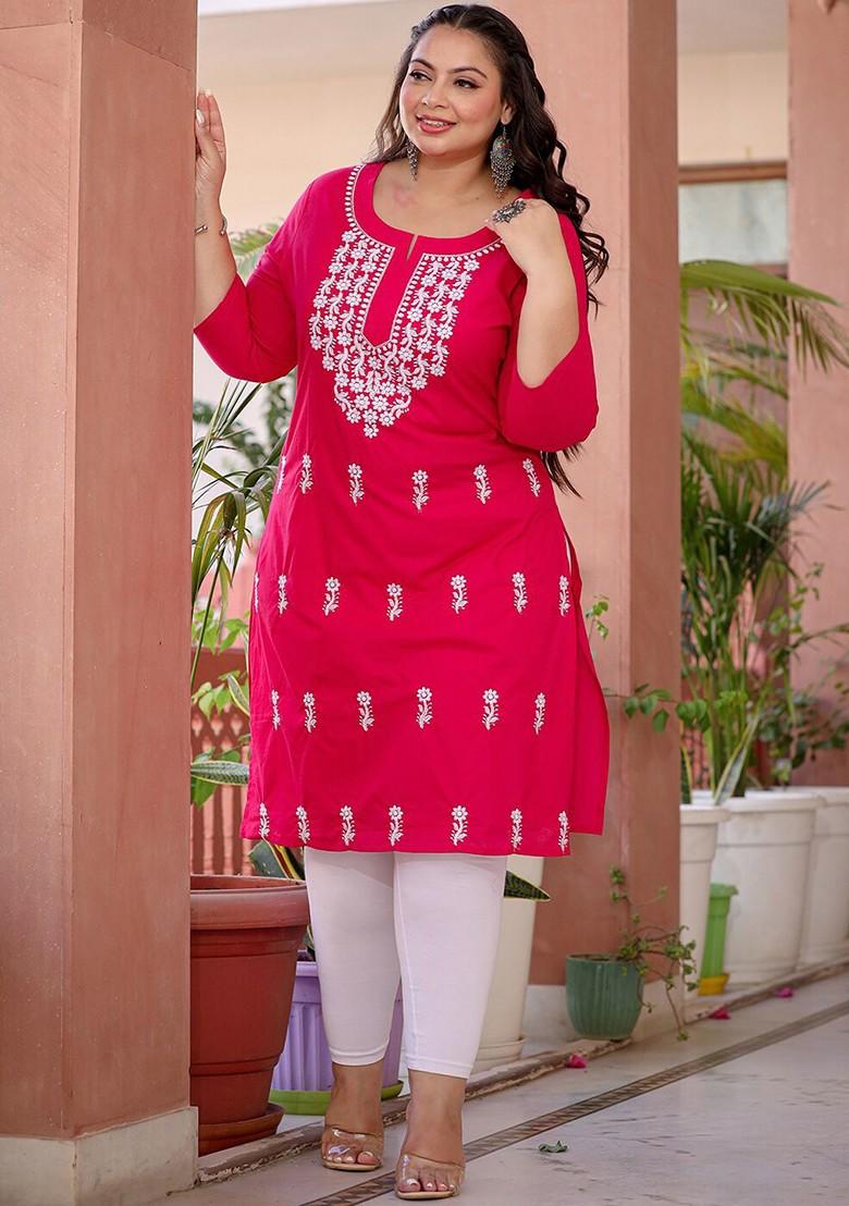 Pink Embroidered Cotton Kurta