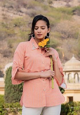 Orange Printed Cotton Top