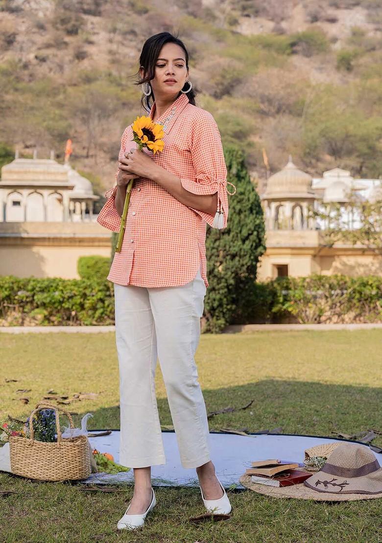 Orange Printed Cotton Top