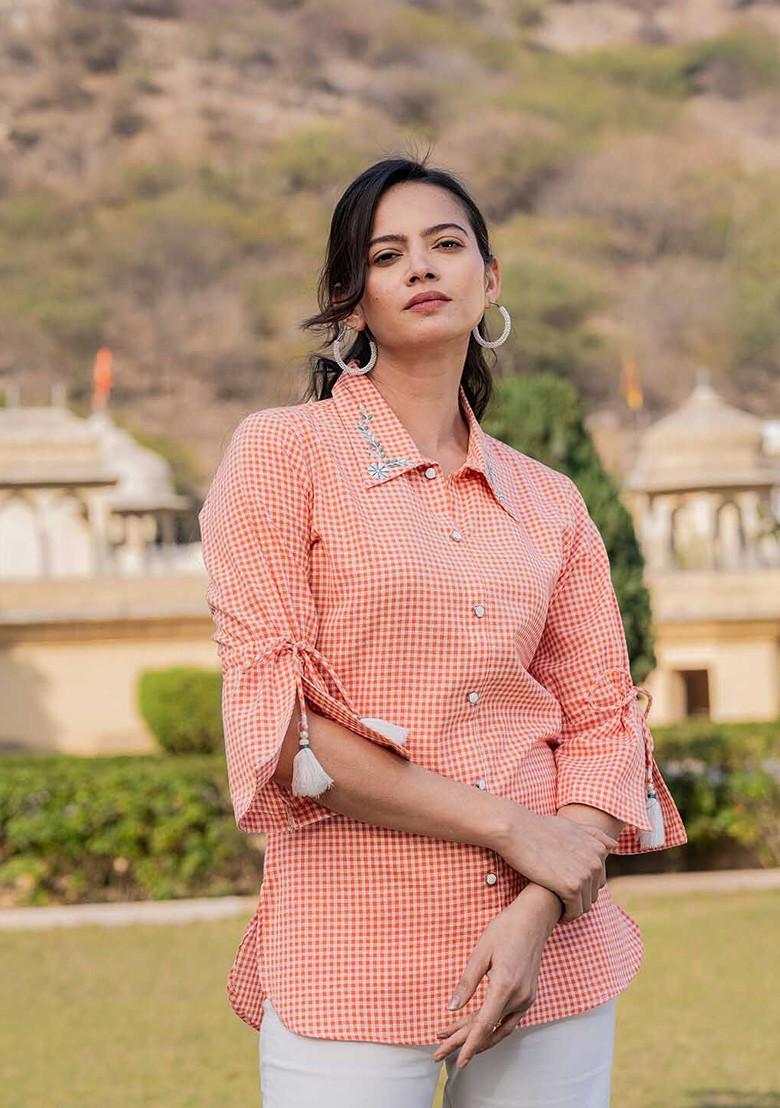 Orange Printed Cotton Top