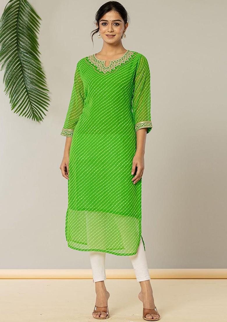 Green Printed Georgette Kurta