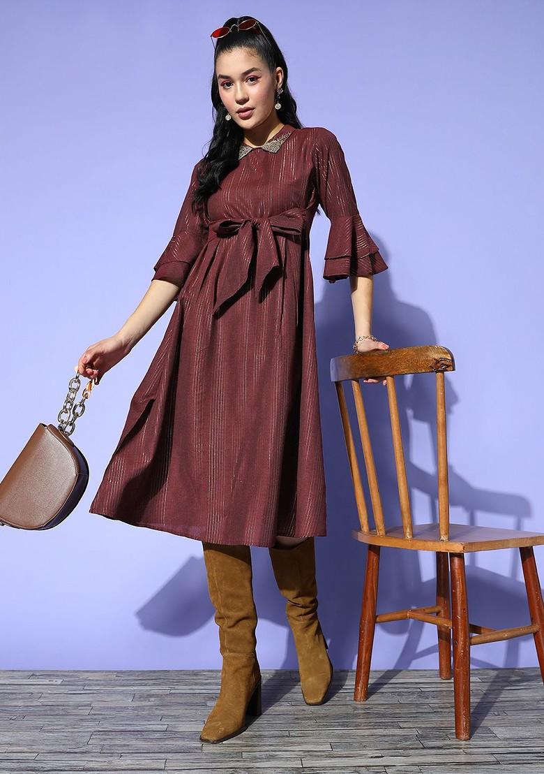 Maroon Poly Blend Kurta
