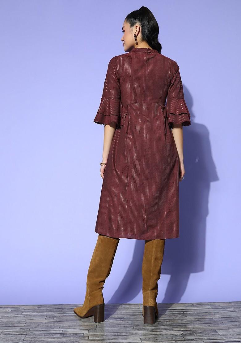 Maroon Poly Blend Kurta