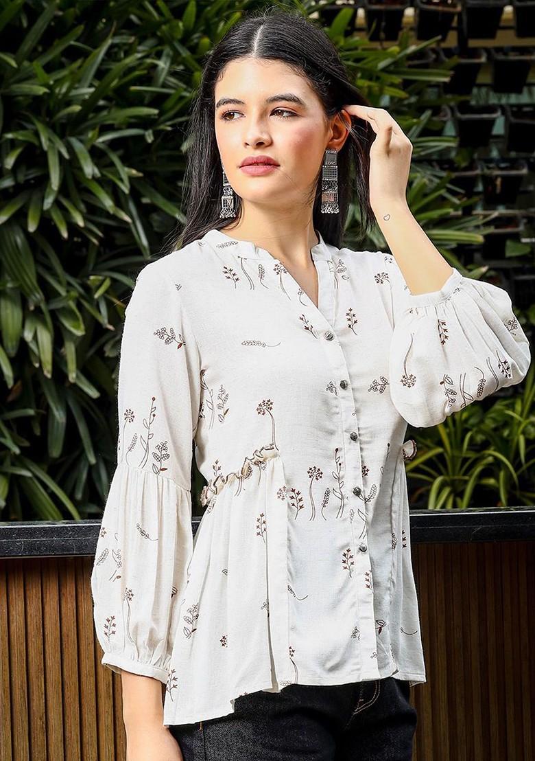 Brown Printed Linen Top