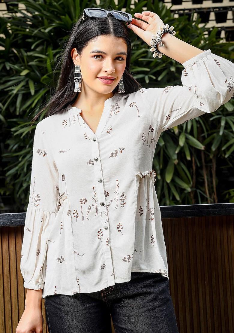 Brown Printed Linen Top