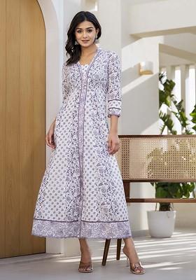 Purple Embroidered Cotton Anarkali Kurta