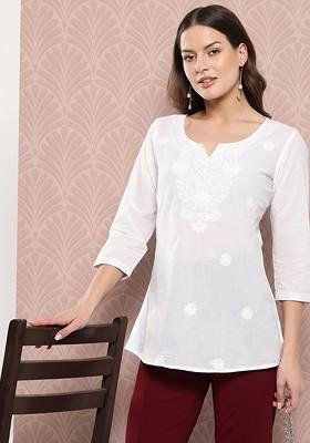 White Embroidered Cotton Top