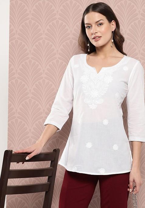 White Embroidered Cotton Top