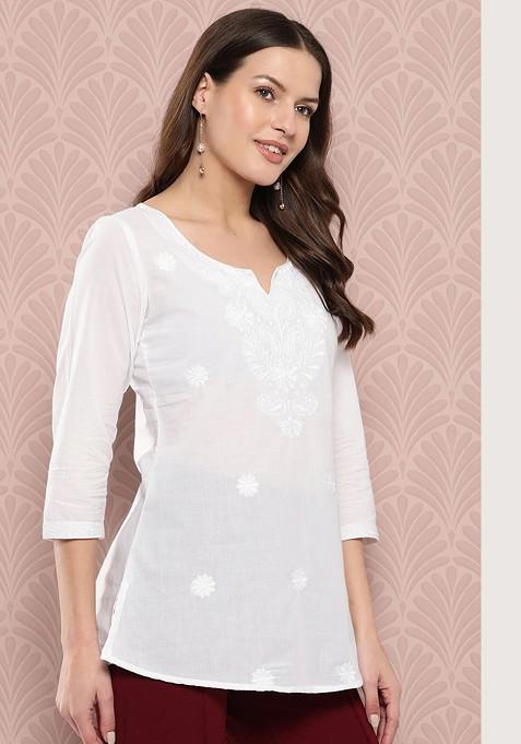 White Embroidered Cotton Top