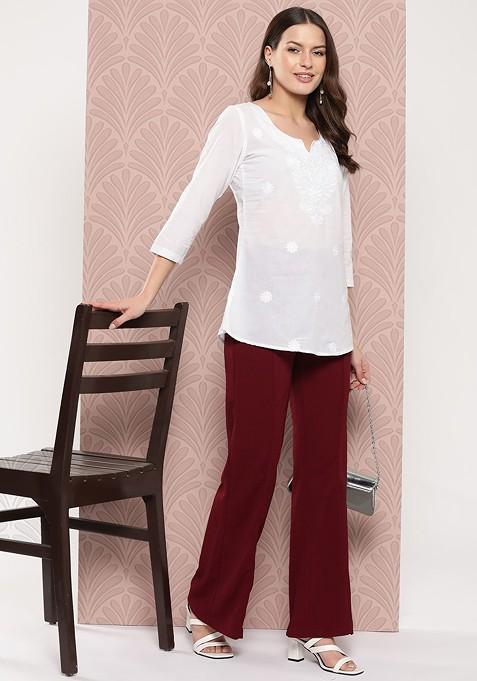 White Embroidered Cotton Top