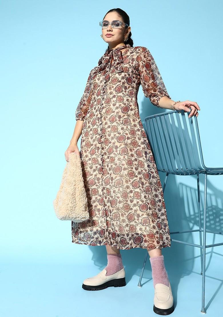 Beige Poly Blend Anarkali Kurta