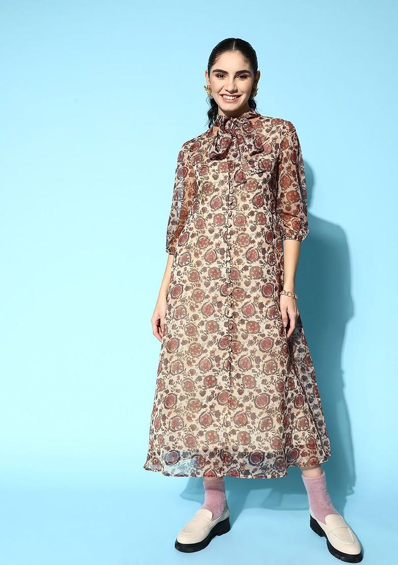 Beige Poly Blend Anarkali Kurta