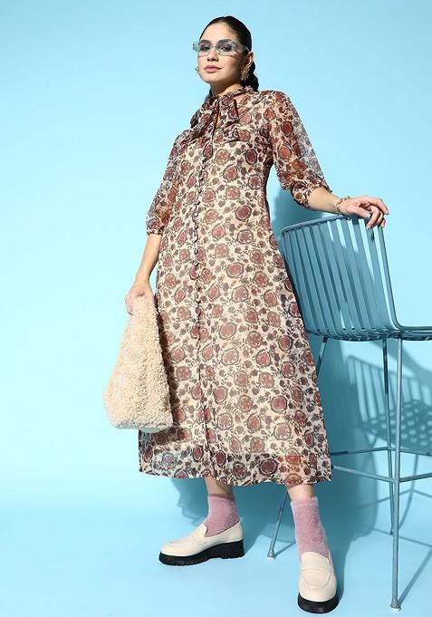 Beige Poly Blend Anarkali Kurta