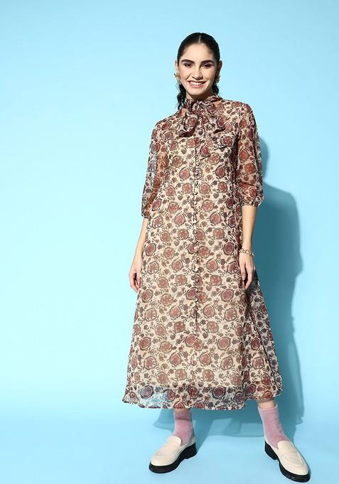 Beige Poly Blend Anarkali Kurta