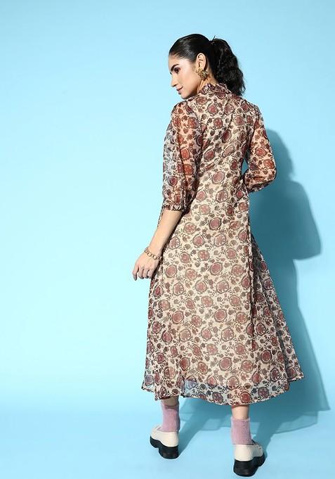 Beige Poly Blend Anarkali Kurta