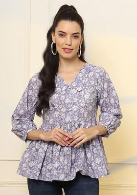 Purple Printed Cotton Top